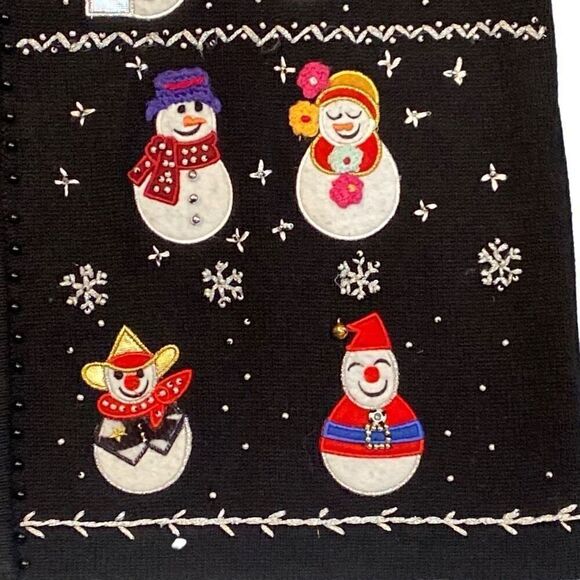 Vintage B.P. Design Christmas Sweater Front Zip Snowmen Long Sleeve Women Large - Picture 4 of 13